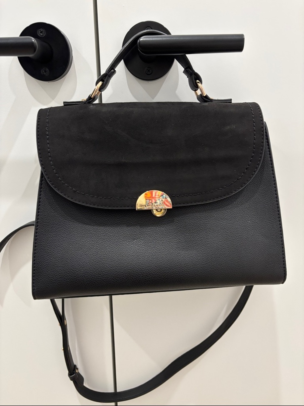 Structures Black Top-Handle Crossbody Bag with Gold Accents